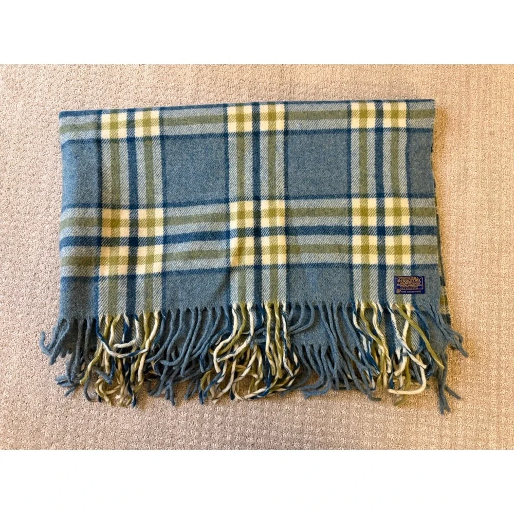 Pendleton Wool Blanket 66x48 Plaid Vintage 60s Throw Stadium Tartan Tassels USA